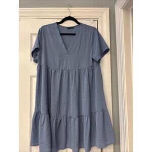 SHEIN Women's Light BlueShort Sleeve Ruffle Dress Knee Length Size L. Casual